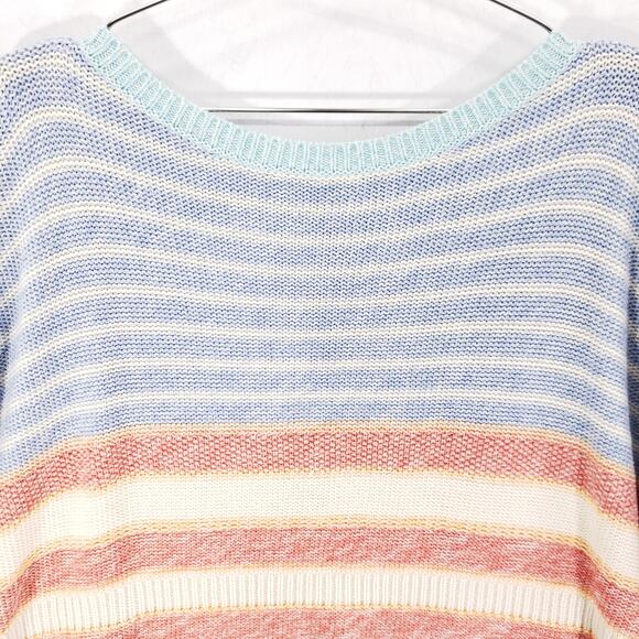 Chaps Sweater Womens Size XXL Multicolor Striped Short Sleeve Knit Pullover - Picture 2 of 5